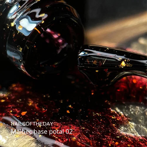 NAILSOFTHEDAY Malbec base potal 02 – фантастично-вітражна база з золотою поталлю, 10 мл