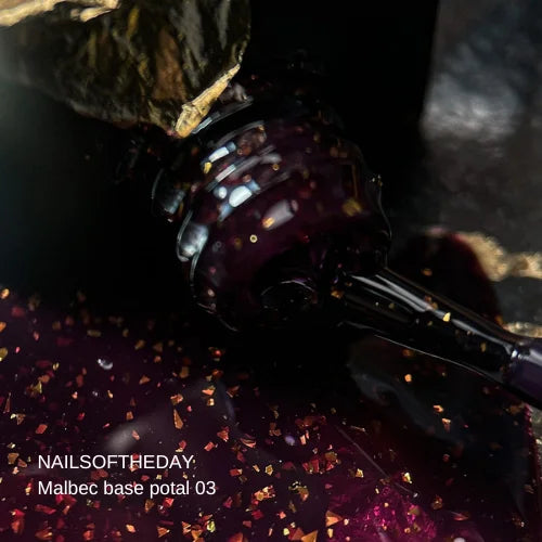 NAILSOFTHEDAY Malbec base potal 03 – фантастично-вітражна база з золотою поталлю, 10 мл