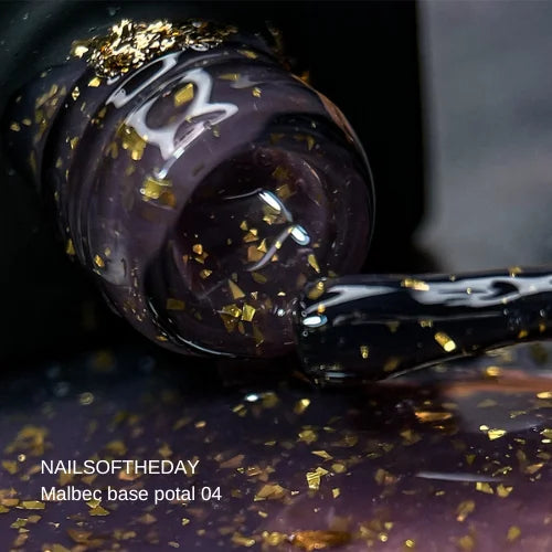 NAILSOFTHEDAY Malbec base potal 04 – фантастично-вітражна база з золотою поталлю, 10 мл