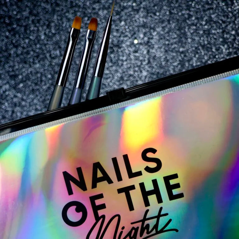 Набір пензлів Nail Art Brush від Nailsofthenight — лайнер 10 мм, квадрат та овал зі зручною прозорою ручкою з переливаючим ефектом