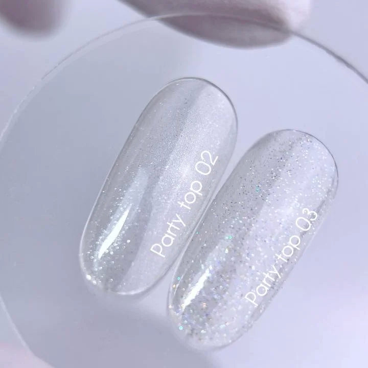 NAILSOFTHEDAY Party top 02 — прозорий з дрібним шиммером без липкого шару для нігтів, 10 мл