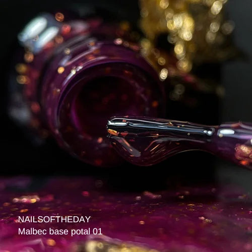 NAILSOFTHEDAY Malbec base potal 01 – фантастично-вітражна база з золотою поталлю, 10 мл