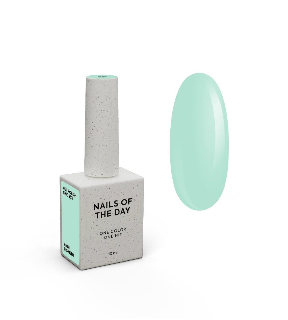 NAILSOFTHEDAY Gel polish Chic 253 — пастельно-бірюзовий гель-лак, що перекривається в один шар, 10 мл