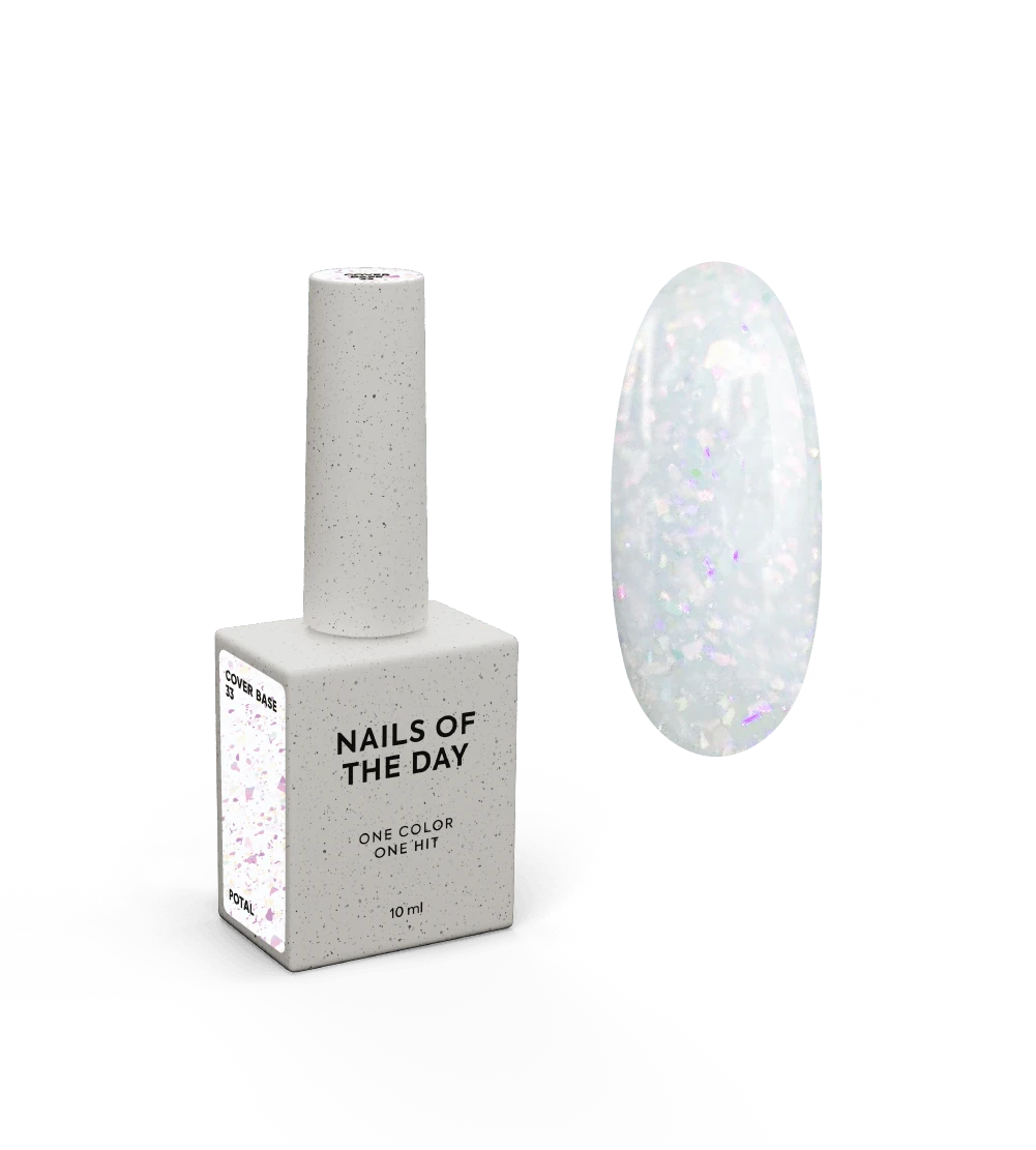 NAILSOFTHEDAY Cover basе 33 potal — легке молочне з голографічною поталлю базове покриття для нігтів, 10 мл