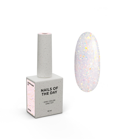 NAILSOFTHEDAY Cover basе 35 potal — ніжно-рожеве з голографічною поталлю базове покриття для нігтів, 10 мл