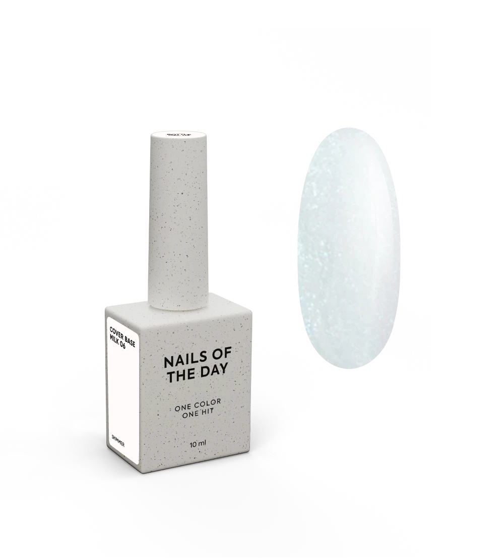 Nailsoftheday Cover base milk 06 shimmer — молочне напівпрозоре з блакитним шиммером базове покриття для нігтів, 10 мл