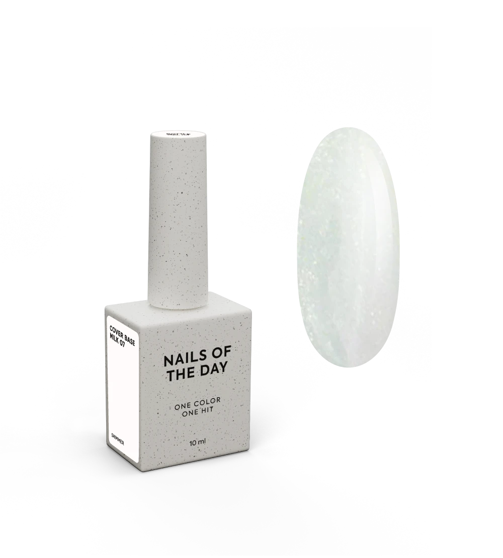 Nailsoftheday Cover base milk 07 shimmer — молочне напівпрозоре з золотим шиммером базове покриття для нігтів, 10 мл