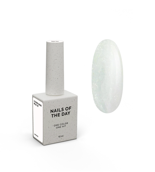 Nailsoftheday Cover base milk 07 shimmer — молочне напівпрозоре з золотим шиммером базове покриття для нігтів, 10 мл