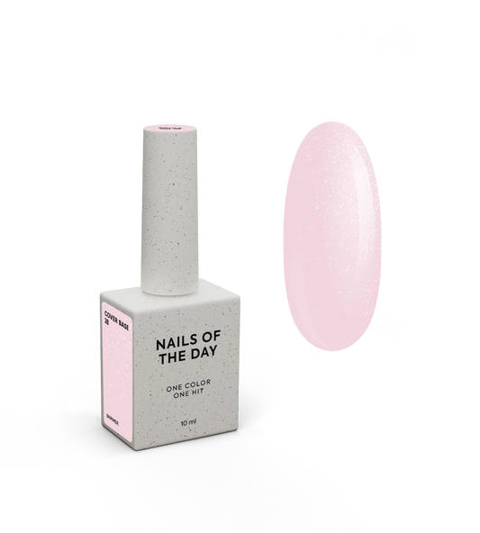 Nailsoftheday Cover base 28 shimmer — напівпрозоре ніжно–рожеве зі срібним шиммером базове покриття для нігтів, 10 мл