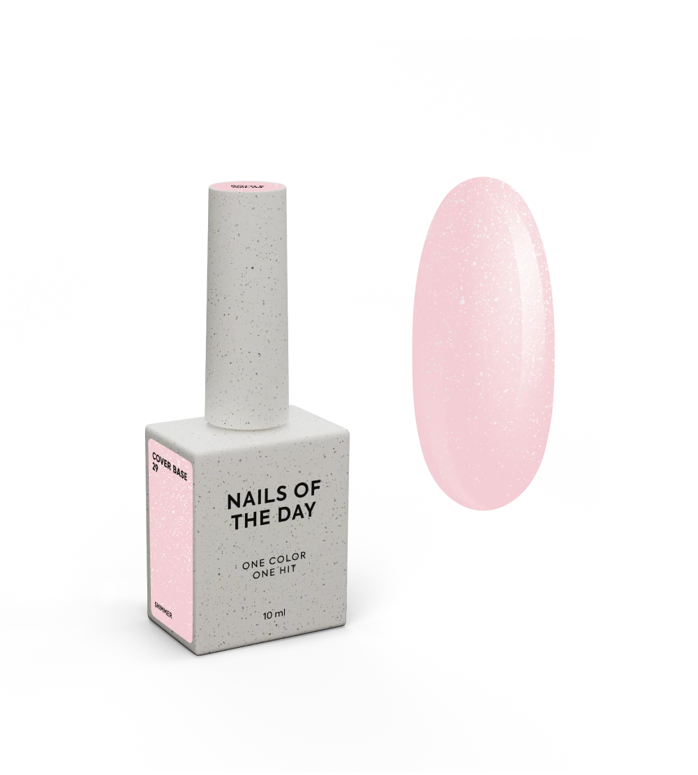 Nailsoftheday Cover base 29 shimmer — напівпрозоре ніжно-нюдове зі срібним шиммером базове покриття для нігтів, 10 мл