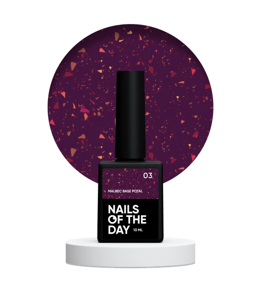 NAILSOFTHEDAY Malbec base potal 03 – фантастично-вітражна база з золотою поталлю, 10 мл