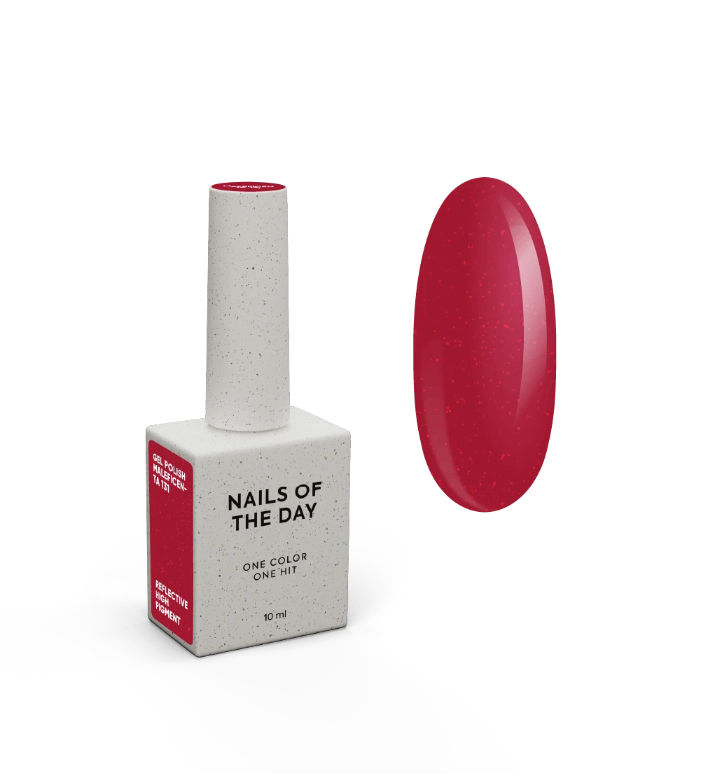 NAILSOFTHEDAY Gel Polish Maleficenta 131 — темно–червоний світловідбиваючий гель-лак для нігтів, що перекриває в один шар, 10 мл