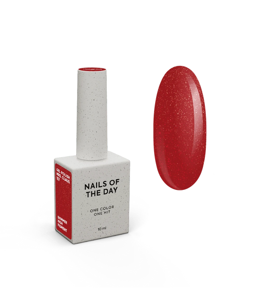 NAILSOFTHEDAY Gel Polish Mrs. Claus — насичено-червоний із дрібним шиммером гель–лак для нігтів, що перекриває в один шар, 10 мл