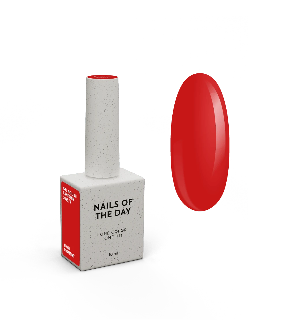 NAILSOFTHEDAY Gel polish Pantone2025/7 — класичний червоний гель–лак для нігтів, що перекриває в один шар, 10 мл
