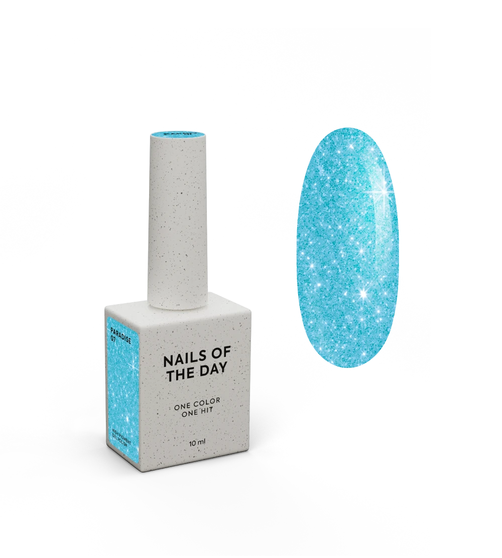 NAILSOFTHEDAY Gel Polish Paradise 07 — бірюзовий неон гель–лак для нігтів, що перекриває в один шар, 10 мл