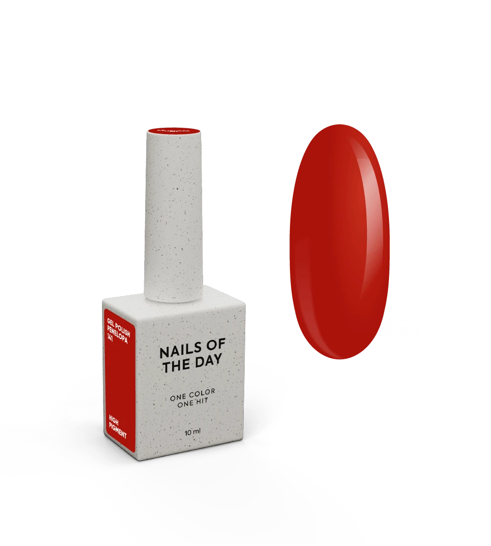 NAILSOFTHEDAY Gel Polish Penelopa 141 — глубокий червоний гель-лак для нігтів, що перекриває в один шар, 10 мл