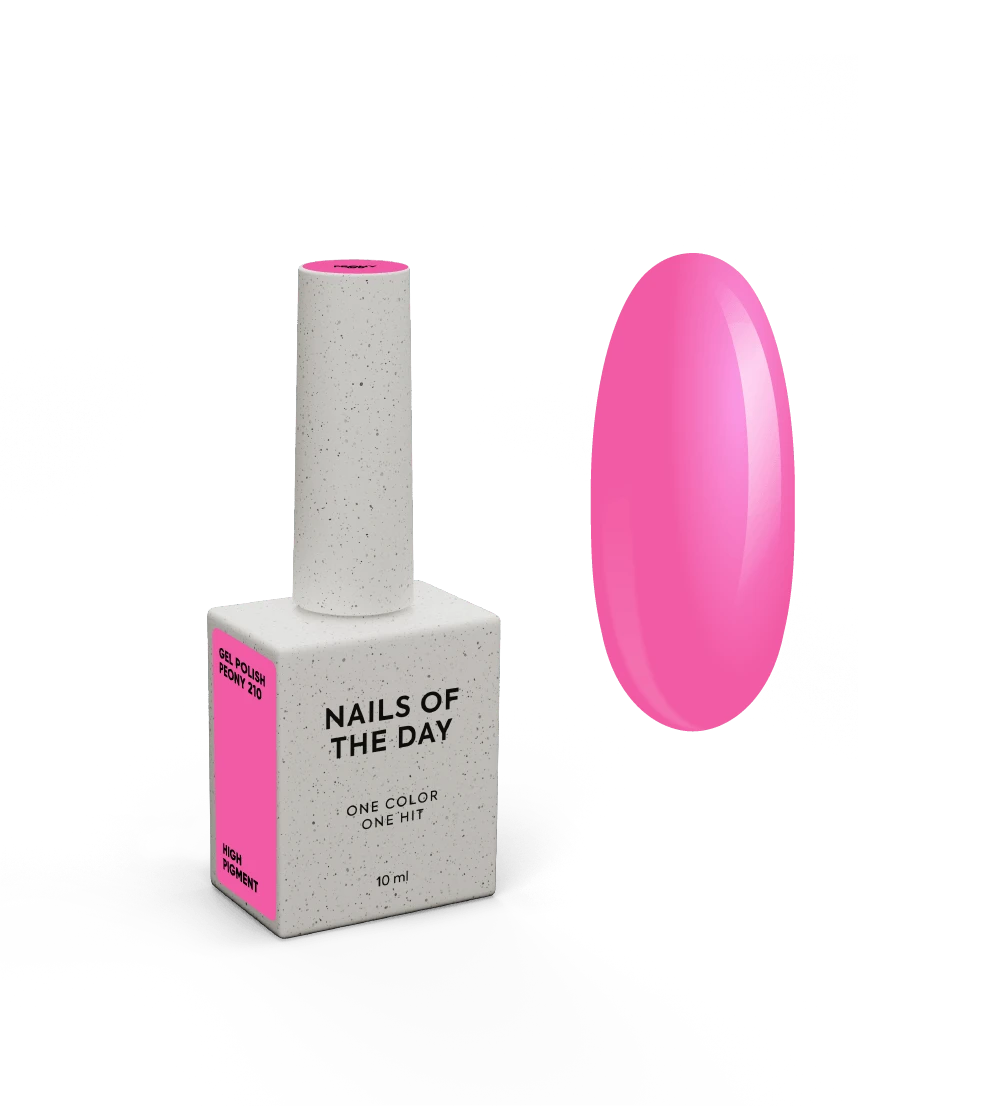 NAILSOFTHEDAY Gel Polish Peony 210— теплий насичений рожевий гель–лак для нігтів, що перекриває в один шар, 10 мл