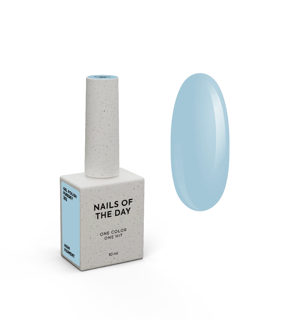 NAILSOFTHEDAY Gel polish Puresky 302 — пастельно-блакитний гель-лак, що перекривається в один шар, 10 мл