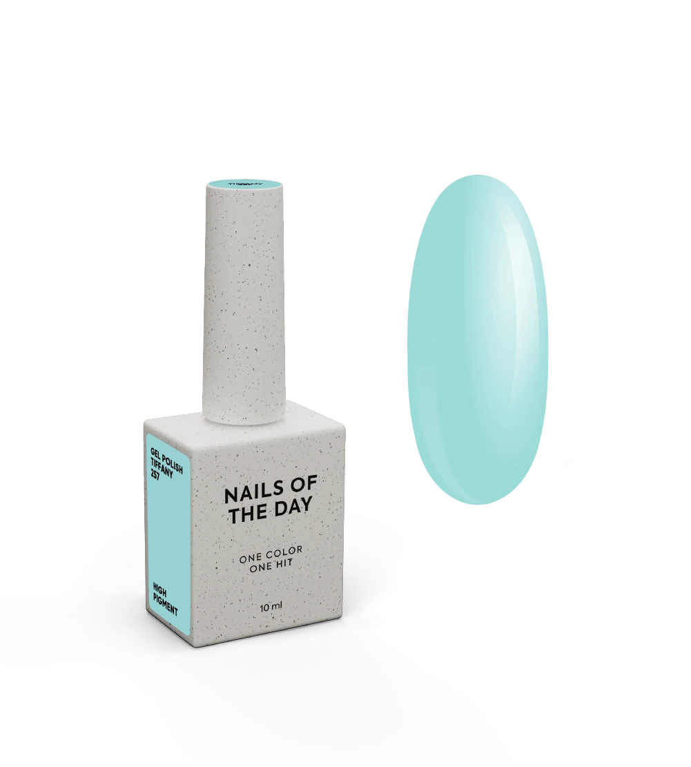 NAILSOFTHEDAY Gel Polish Tiffany 257 — ніжно-бірюзовий гель-лак для нігтів, що перекриває в один шар, 10 мл